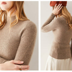 Women's Pure Cashmere Mock Neck Soft Knit Slim Fit Sweater