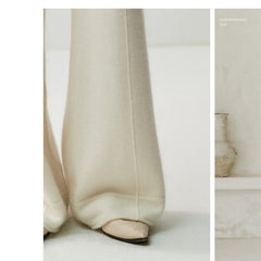 Women's Cashmere Wide-Leg Knit Trousers Long Waistband Pant