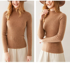 Women's Pure Cashmere Mock Neck Soft Knit Slim Fit Sweater