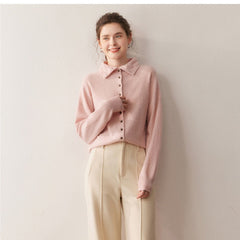 Soft Chic High-Neck Cashmere-Wool  Button-Up Cardigan