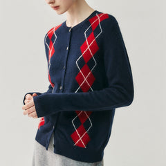 Women's Argyle Soft Cashmere Button Front Knit Cardigan