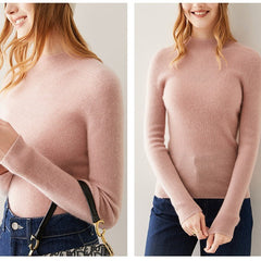 Women's Pure Cashmere Mock Neck Soft Knit Slim Fit Sweater