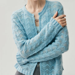 Lightweight Women's Openwork Knit Soft Cashmere Silk Sweater Cardigan