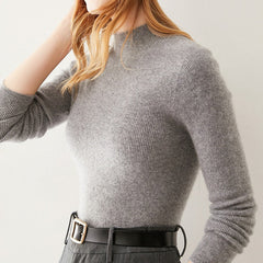 Women's Pure Cashmere Mock Neck Soft Knit Slim Fit Sweater