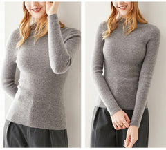 Women's Pure Cashmere Mock Neck Soft Knit Slim Fit Sweater