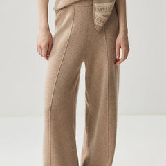 Women's Cashmere Wide-Leg Knit Trousers Long Waistband Pant