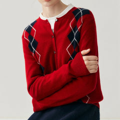 Women's Argyle Soft Cashmere Button Front Knit Cardigan