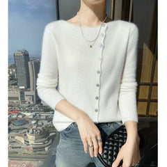 Soft Lightweight Cashmere Cardigan Sweater Boat Neck Button Front Knit Top