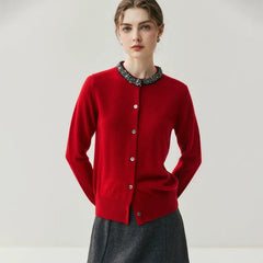 Elegant Jewel Neck Button Front Embellished Collar Cashmere Sweater Cardigan