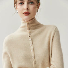 Women's Mock Neck Cashmere Ribbed Cuffs Button Front Sweater Cardigan