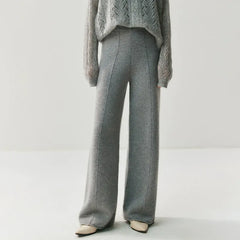 Women's Cashmere Wide-Leg Knit Trousers Long Waistband Pant