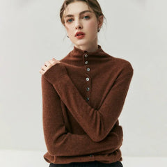 Women's Mock Neck Cashmere Ribbed Cuffs Button Front Sweater Cardigan