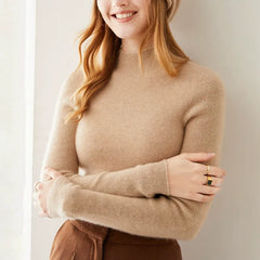 Women's Pure Cashmere Mock Neck Soft Knit Slim Fit Sweater