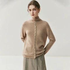 Women's Mock Neck Cashmere Ribbed Cuffs Button Front Sweater Cardigan