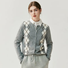 Women's Argyle Soft Cashmere Button Front Knit Cardigan