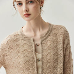 Lightweight Women's Openwork Knit Soft Cashmere Silk Sweater Cardigan