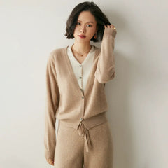 Cashmere Women's V-Neck Knit Layering Cardigan Sweater