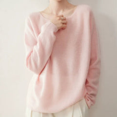 Elegant Relaxed Fit Knit Pullover Women's Cashmere Wool Boat Neck Sweater