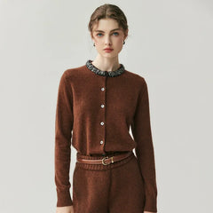Elegant Jewel Neck Button Front Embellished Collar Cashmere Sweater Cardigan