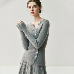Women's Asymmetric Button Front Fitted Knit Ribbed Cashmere Sweater