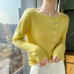 Soft Lightweight Cashmere Cardigan Sweater Boat Neck Button Front Knit Top