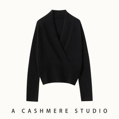 Women's Cashmere Blend Wrap Soft Pullover Sweater with Ribbed Waist