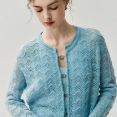 Lightweight Women's Openwork Knit Soft Cashmere Silk Sweater Cardigan