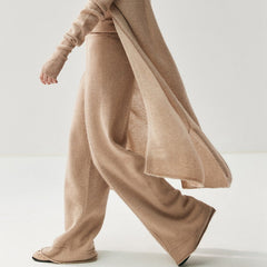 Women's Cashmere Wide-Leg Knit Trousers Long Waistband Pant
