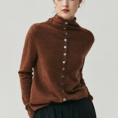 Women's Mock Neck Cashmere Ribbed Cuffs Button Front Sweater Cardigan