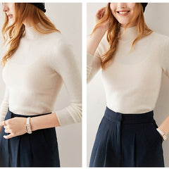 Women's Pure Cashmere Mock Neck Soft Knit Slim Fit Sweater