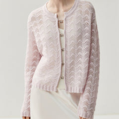 Lightweight Women's Openwork Knit Soft Cashmere Silk Sweater Cardigan