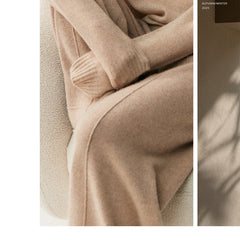 Women's Cashmere Wide-Leg Knit Trousers Long Waistband Pant