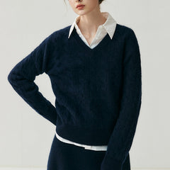 V-Neck Soft Relaxed Fit Pullover Jumper Cable Knit Cashmere Sweater