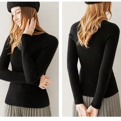 Women's Pure Cashmere Mock Neck Soft Knit Slim Fit Sweater