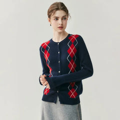 Women's Argyle Soft Cashmere Button Front Knit Cardigan