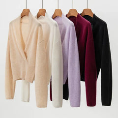 Women's Cashmere Blend Wrap Soft Pullover Sweater with Ribbed Waist