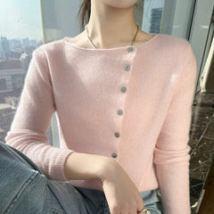 Soft Lightweight Cashmere Cardigan Sweater Boat Neck Button Front Knit Top