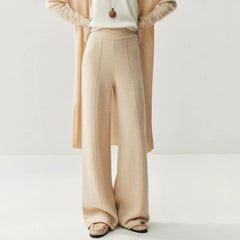 Women's Cashmere Wide-Leg Knit Trousers Long Waistband Pant