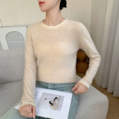 Women's Color-Blocked Contrast Trim Crew Neck Cashmere Sweater