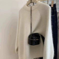 Women's Relaxed Crew Neck Knit Pullover Cashmere Wool Sweater