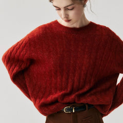 Cashmere Silk Cable Knit Oversized Crew Neck Pullover Sweater