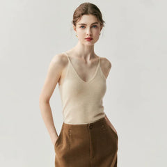 Women's Cashmere Lightweight V-Neck Knit Camisole Tank Top