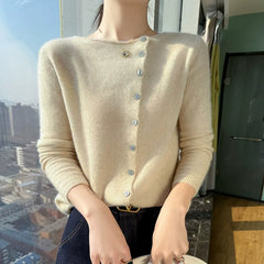Soft Lightweight Cashmere Cardigan Sweater Boat Neck Button Front Knit Top