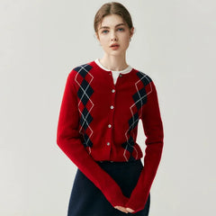 Women's Argyle Soft Cashmere Button Front Knit Cardigan