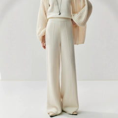 Women's Cashmere Wide-Leg Knit Trousers Long Waistband Pant