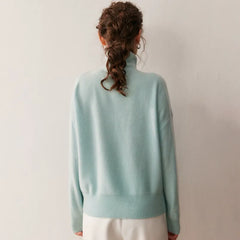 Soft Chic High-Neck Cashmere-Wool  Button-Up Cardigan