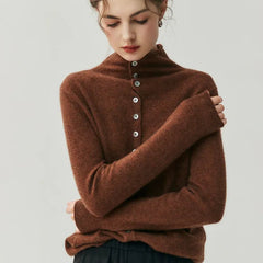 Women's Mock Neck Cashmere Ribbed Cuffs Button Front Sweater Cardigan