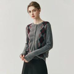 Women's Argyle Soft Cashmere Button Front Knit Cardigan