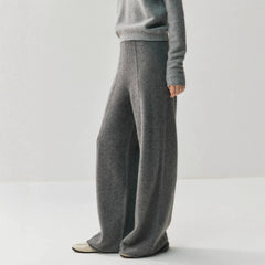 Women's Cashmere Wide-Leg Knit Trousers Long Waistband Pant