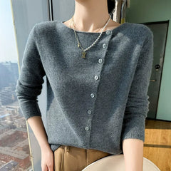 Soft Lightweight Cashmere Cardigan Sweater Boat Neck Button Front Knit Top